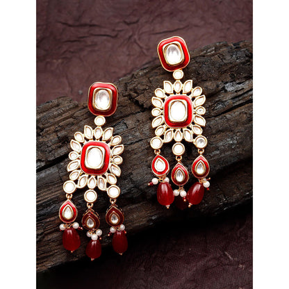 Akulya Jewels Red Minakari Kundan Danglers
