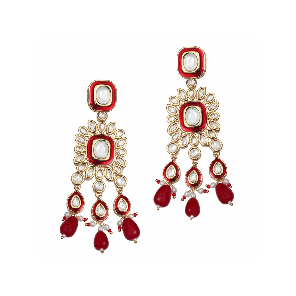 Akulya Jewels Red Minakari Kundan Danglers