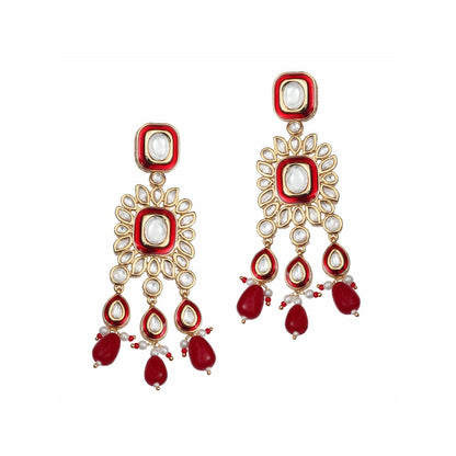 Akulya Jewels Red Minakari Kundan Danglers