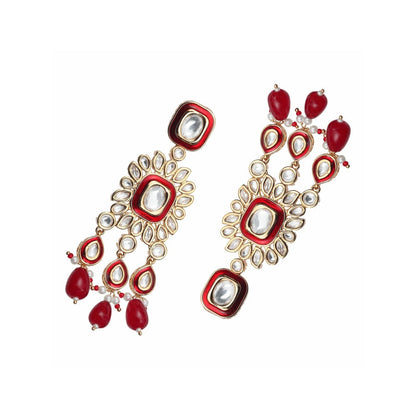 Akulya Jewels Red Minakari Kundan Danglers