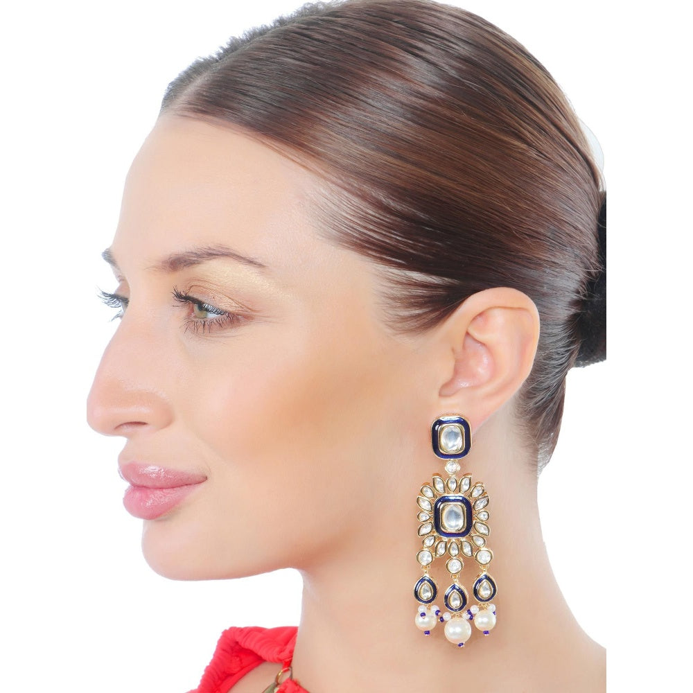 Akulya Jewels Blue Minakari Kundan Danglers