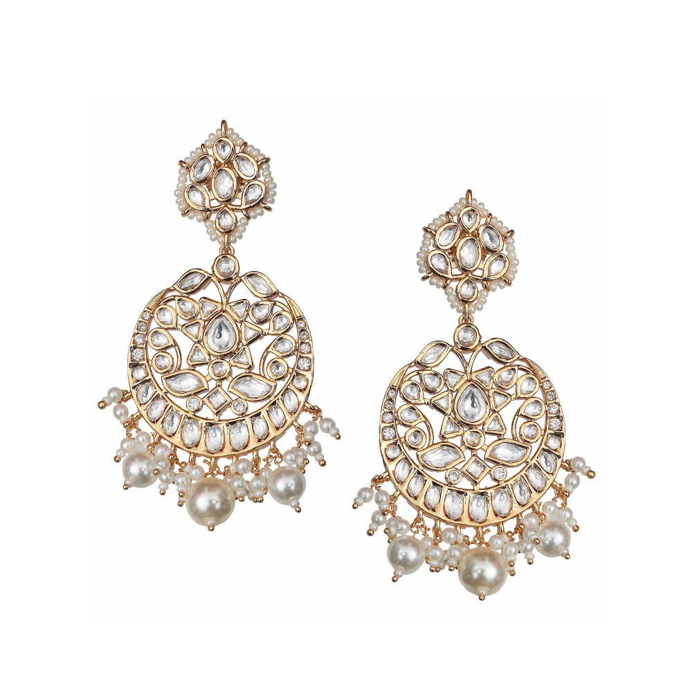 Akulya Jewels Gold Finish White Kundan Chandbalis