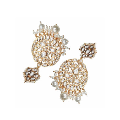 Akulya Jewels Gold Finish White Kundan Chandbalis