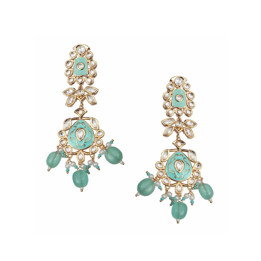 Akulya Jewels Turquoise Minakari Kundan Danglers