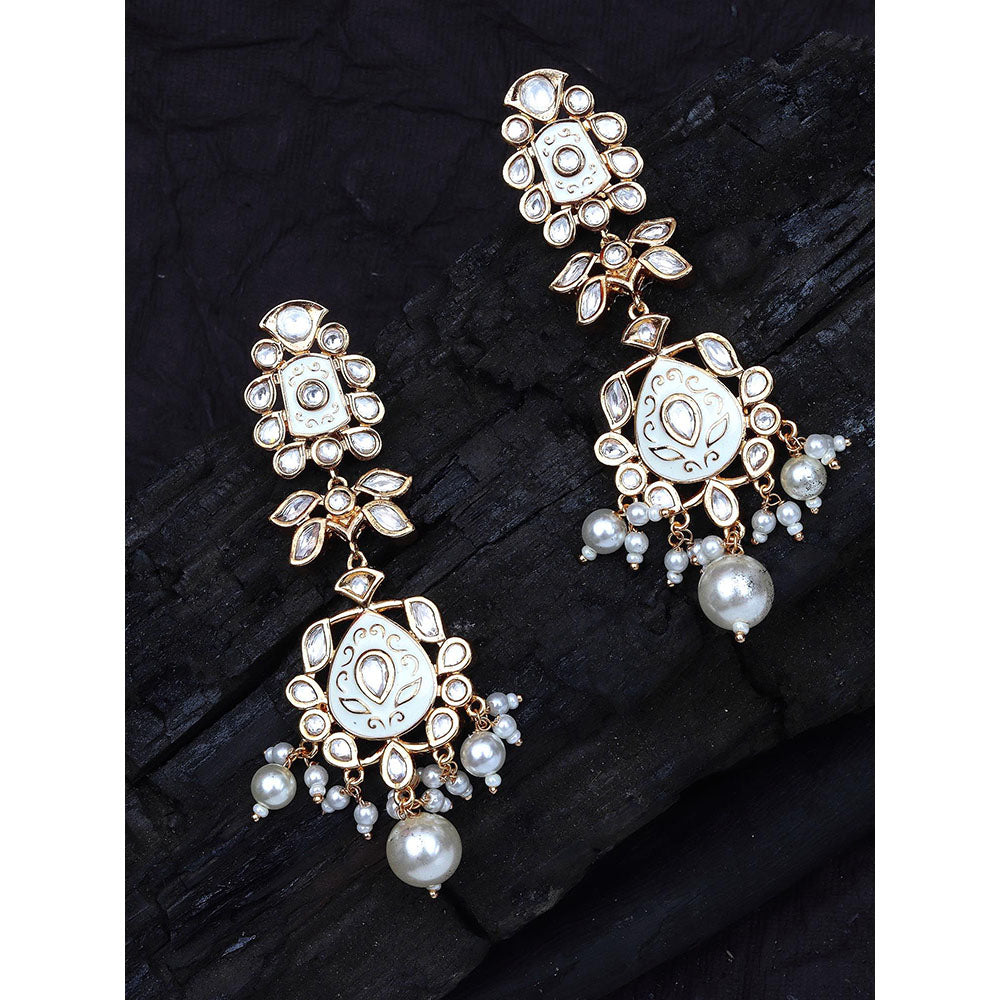 Akulya Jewels White Minakari Kundan Danglers