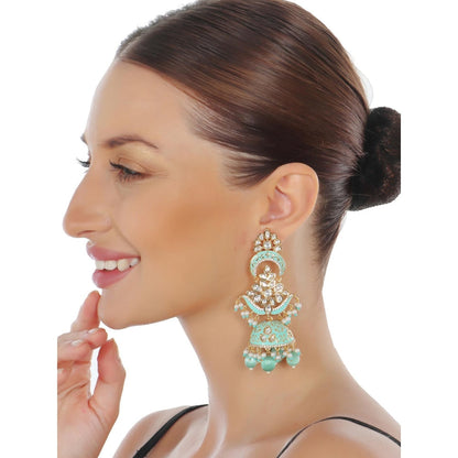 Akulya Jewels Mint Green Minakari Kundan Jhumkas
