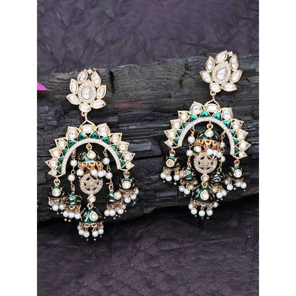 Akulya Jewels Gold Finish Green Minakari Kundan Chandbalis