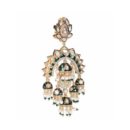 Akulya Jewels Gold Finish Green Minakari Kundan Chandbalis