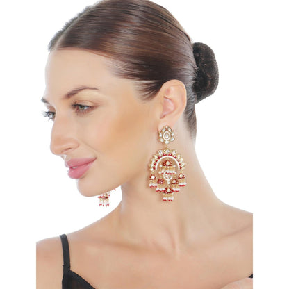 Akulya Jewels Gold Finish Red Minakari Kundan Chandbalis