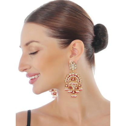Akulya Jewels Gold Finish Red Minakari Kundan Chandbalis