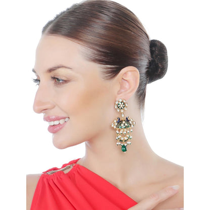 Akulya Jewels Blue and Green Minakari Kundan Danglers