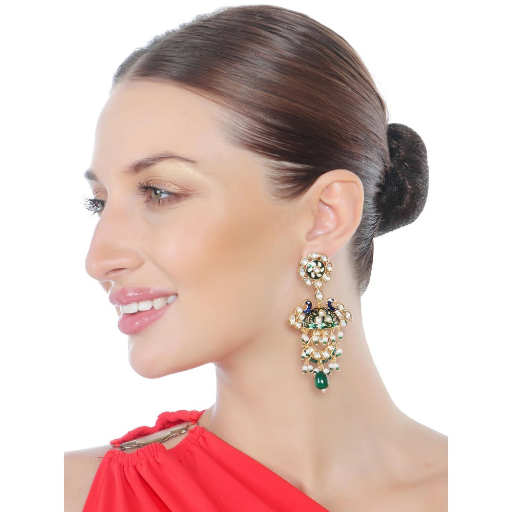 Akulya Jewels Blue and Green Minakari Kundan Danglers