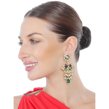 Akulya Jewels Blue and Green Minakari Kundan Danglers