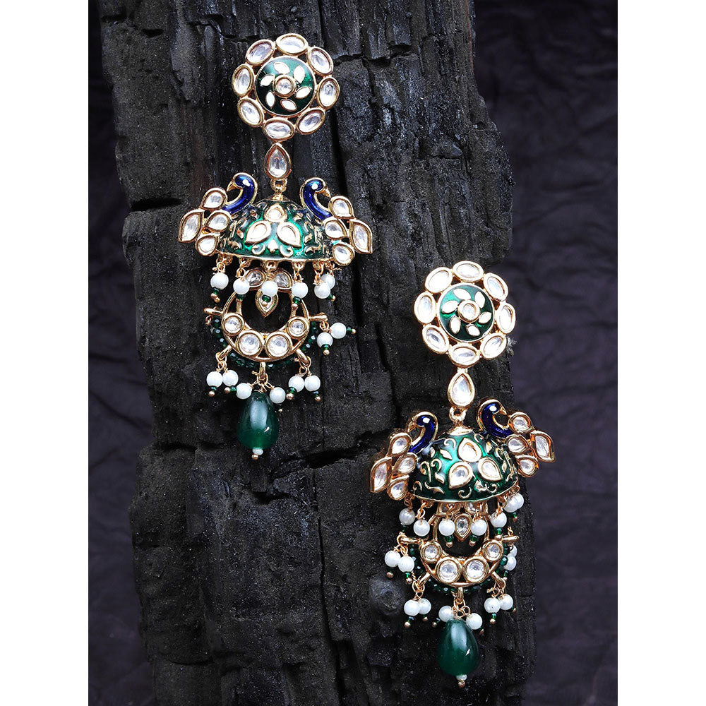 Akulya Jewels Blue and Green Minakari Kundan Danglers