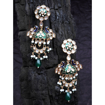 Akulya Jewels Blue and Green Minakari Kundan Danglers