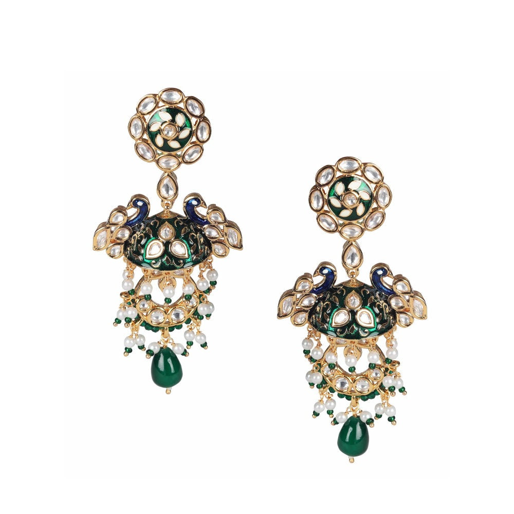 Akulya Jewels Blue and Green Minakari Kundan Danglers