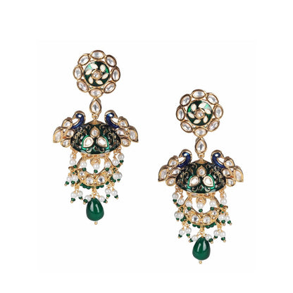 Akulya Jewels Blue and Green Minakari Kundan Danglers