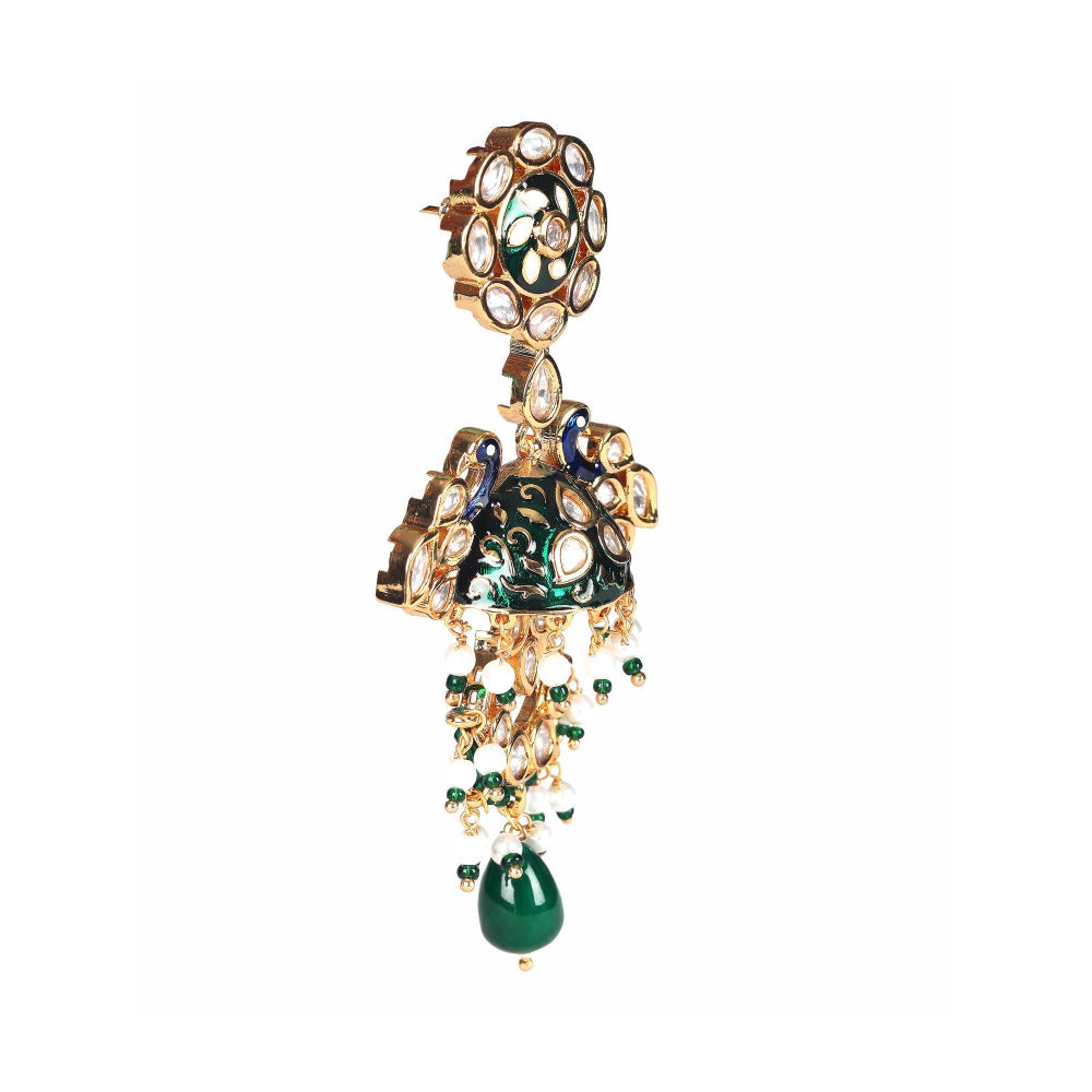 Akulya Jewels Blue and Green Minakari Kundan Danglers