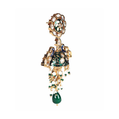 Akulya Jewels Blue and Green Minakari Kundan Danglers