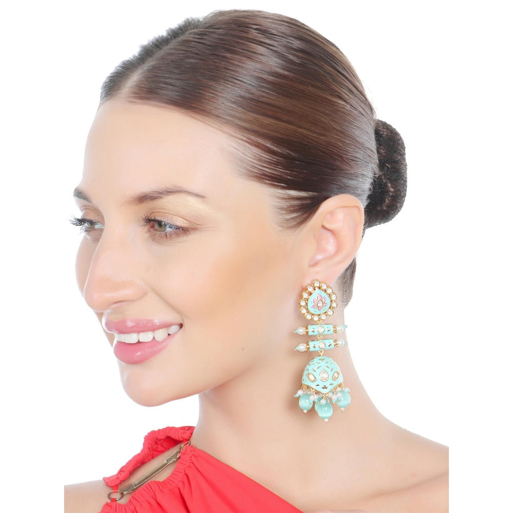 Akulya Jewels Turquoise and Pink Minakari Kundan Earrings