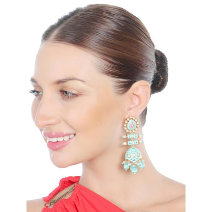 Akulya Jewels Turquoise and Pink Minakari Kundan Earrings