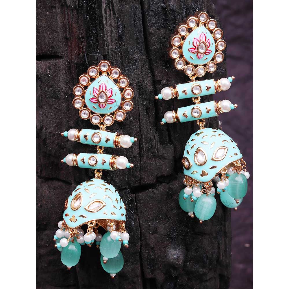 Akulya Jewels Turquoise and Pink Minakari Kundan Earrings