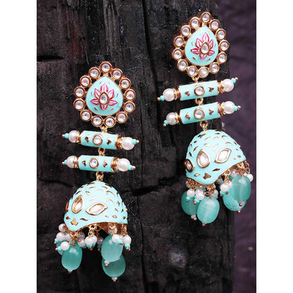 Akulya Jewels Turquoise and Pink Minakari Kundan Earrings