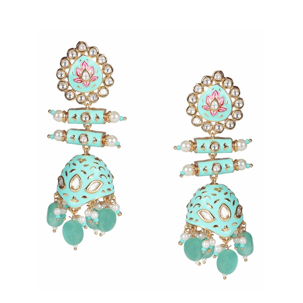 Akulya Jewels Turquoise and Pink Minakari Kundan Earrings