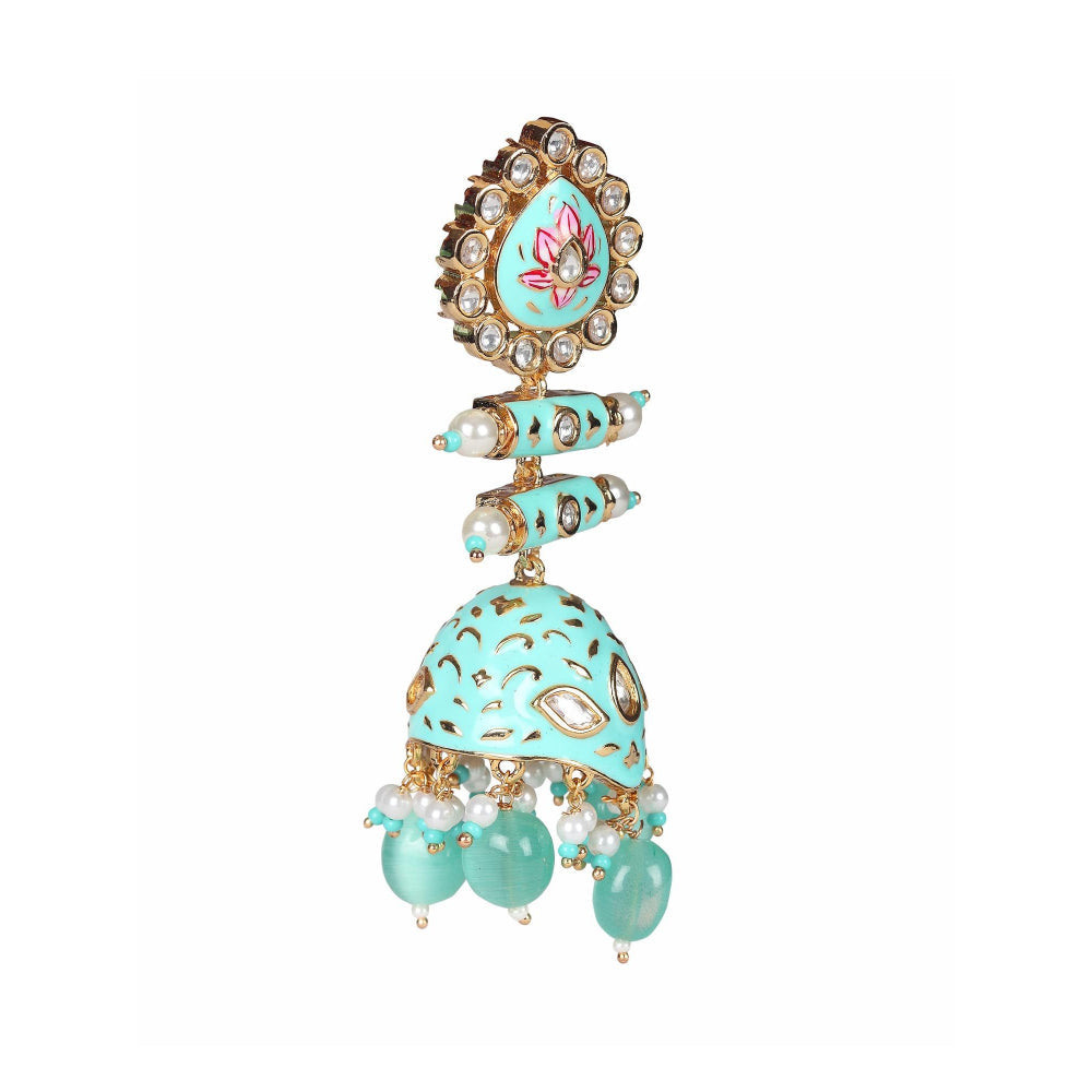 Akulya Jewels Turquoise and Pink Minakari Kundan Earrings