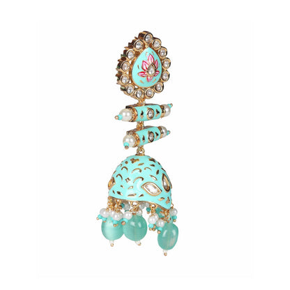 Akulya Jewels Turquoise and Pink Minakari Kundan Earrings