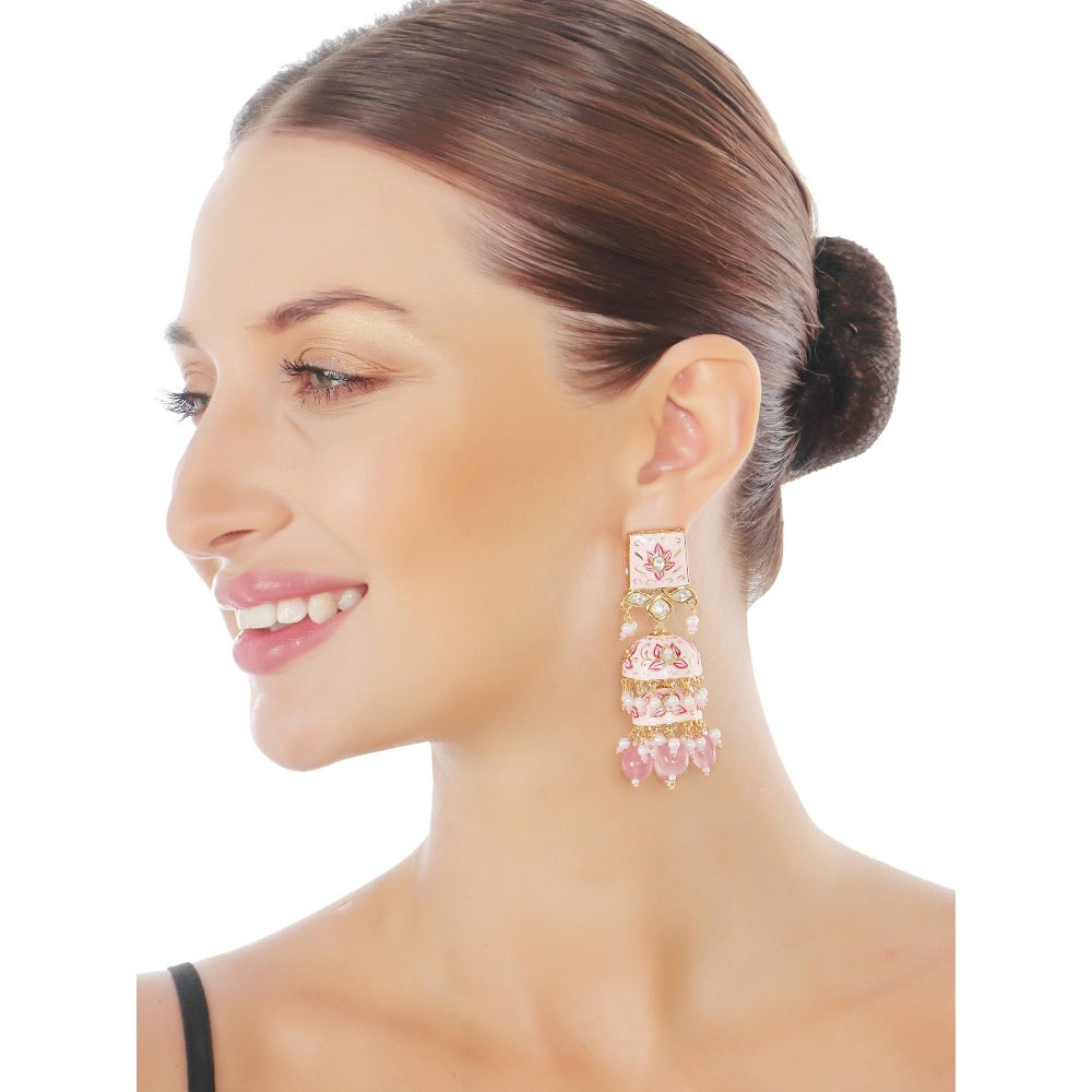Akulya Jewels Pink Minakari Kundan Earrings