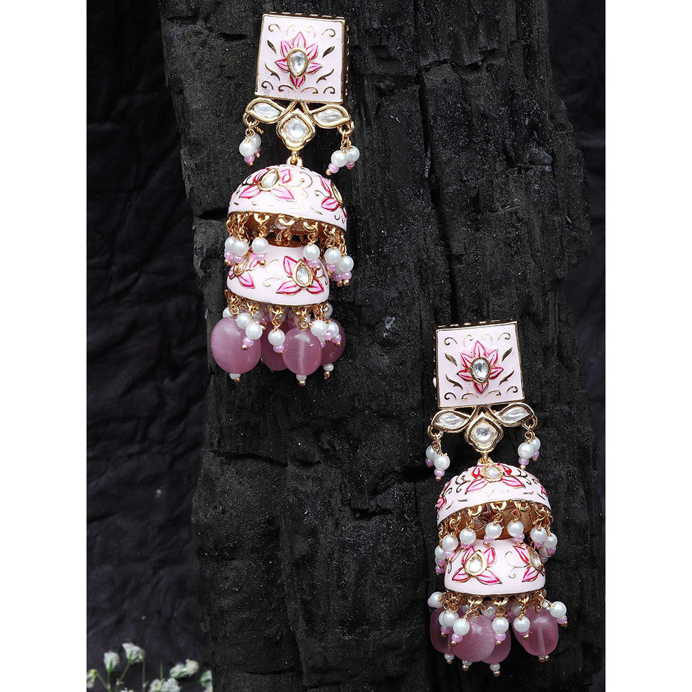 Akulya Jewels Pink Minakari Kundan Earrings