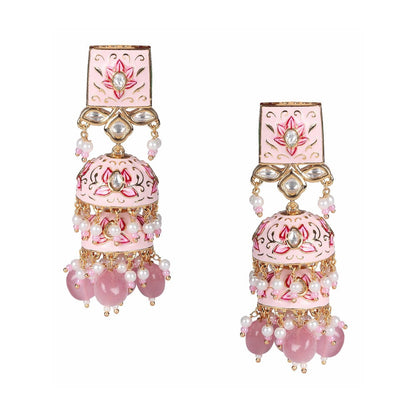 Akulya Jewels Pink Minakari Kundan Earrings