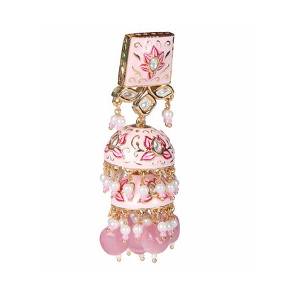 Akulya Jewels Pink Minakari Kundan Earrings