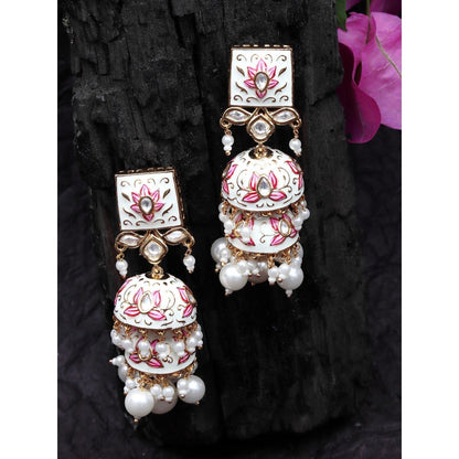 Akulya Jewels Off White Minakari Kundan Earrings