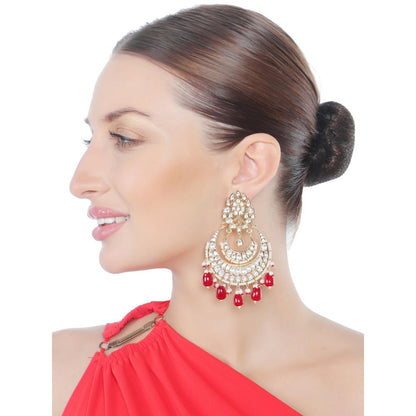 Akulya Jewels Gold Finish Kundan and Polki Red Chandbalis