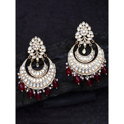 Akulya Jewels Gold Finish Kundan and Polki Red Chandbalis