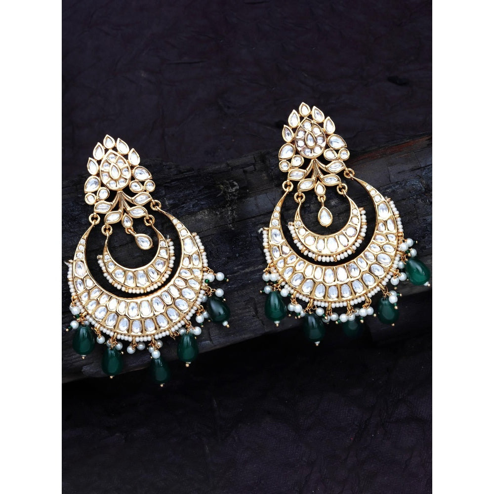 Akulya Jewels Gold Finish Kundan and Polki Green Chandbalis