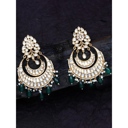 Akulya Jewels Gold Finish Kundan and Polki Green Chandbalis