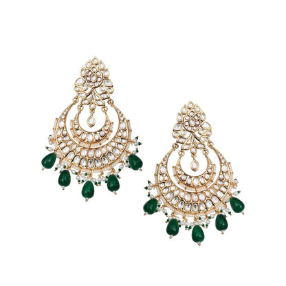 Akulya Jewels Gold Finish Kundan and Polki Green Chandbalis