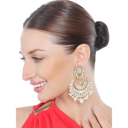 Akulya Jewels Gold Finish White Kundan and Polki Chandbalis