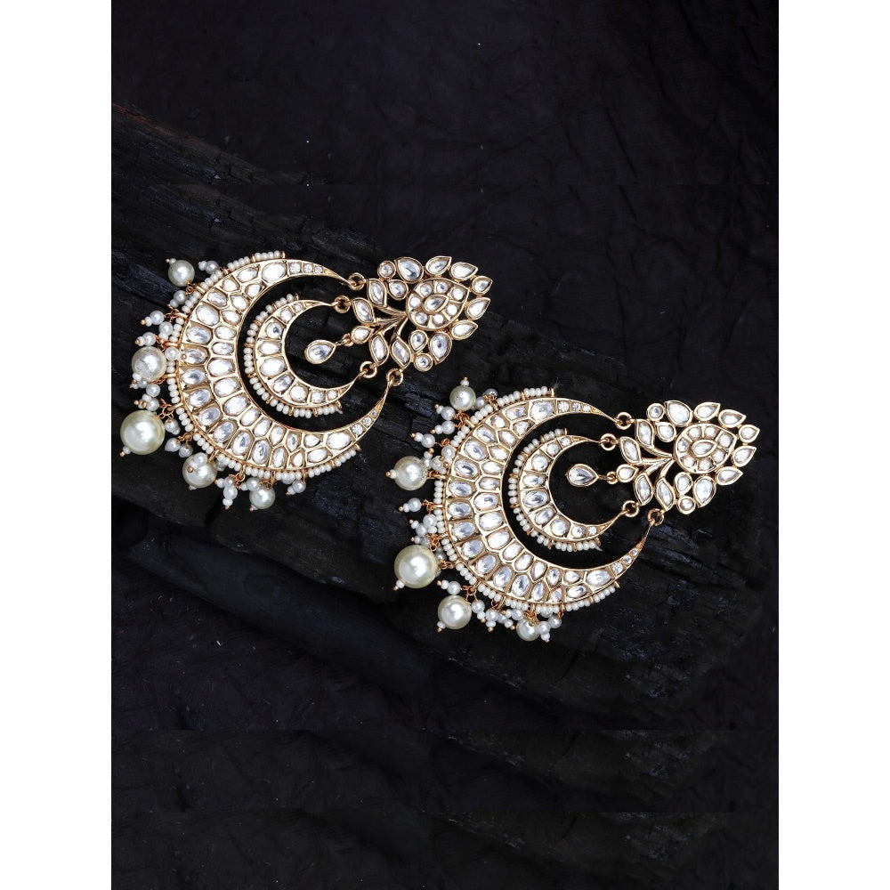 Akulya Jewels Gold Finish White Kundan and Polki Chandbalis