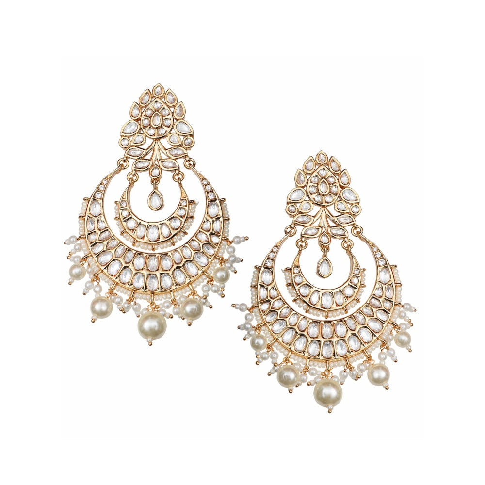 Akulya Jewels Gold Finish White Kundan and Polki Chandbalis
