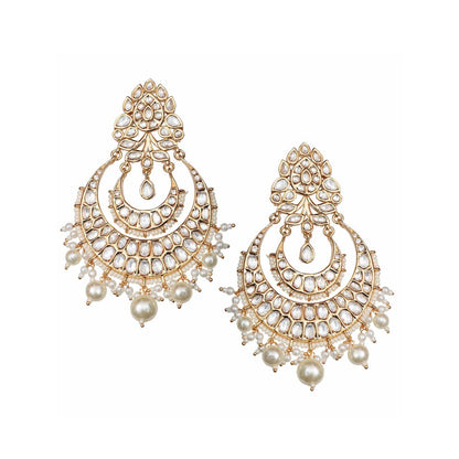 Akulya Jewels Gold Finish White Kundan and Polki Chandbalis