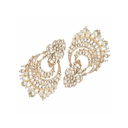 Akulya Jewels Gold Finish White Kundan and Polki Chandbalis