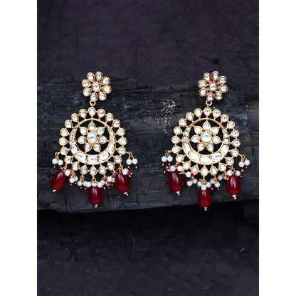 Akulya Jewels Gold Finish Kundan Red Bead Chandbalis