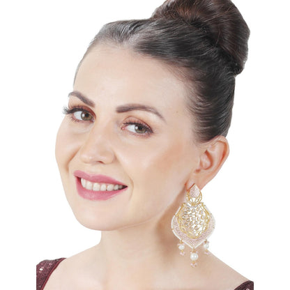 Akulya Jewels Gold Finished Brass Danglers with Antique Minakari and Kundan Work