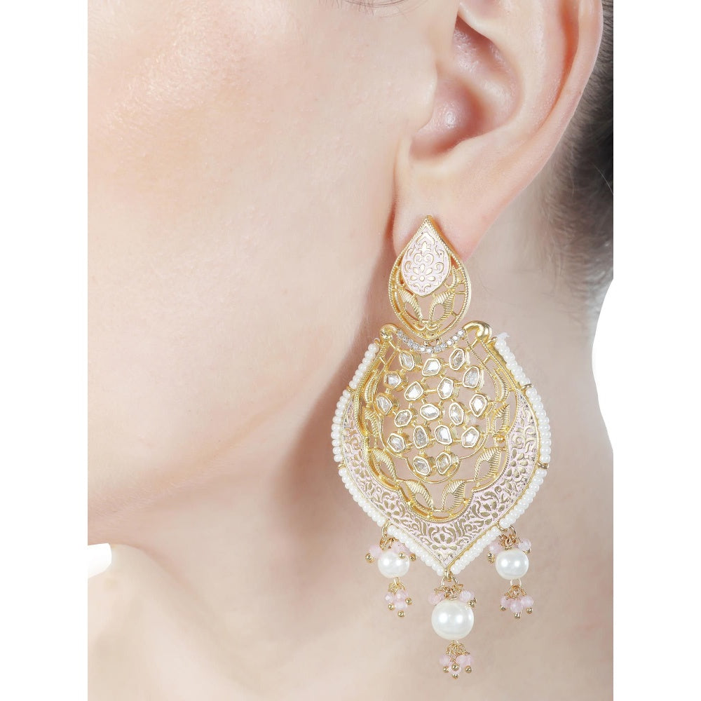 Akulya Jewels Gold Finished Brass Danglers with Antique Minakari and Kundan Work