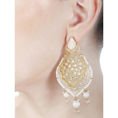 Akulya Jewels Gold Finished Brass Danglers with Antique Minakari and Kundan Work