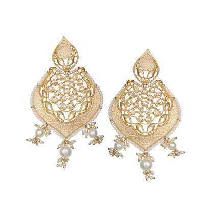 Akulya Jewels Gold Finished Brass Danglers with Antique Minakari and Kundan Work